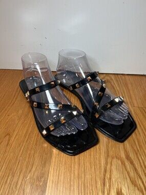 Sole Mates Shoes Womens Size 8 Jelly Studded Slide Sandals Square Toe Flats